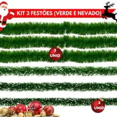 Kit 3 Peças Festão Verde Enfeite De Natal 2m Decoração Festa Promoção 8CM - Envio Imediato