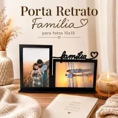 Porta Retrato MDF Família Namorados Casal Com 2 Fotos 10x15 Decoração Sala Presente Romântico Decoração Casal