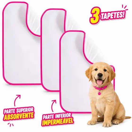 Kit 3 Tapetes Higiênicos Laváveis para Cachorro 70x50cm Super Absorvente Impermeável Reutilizável