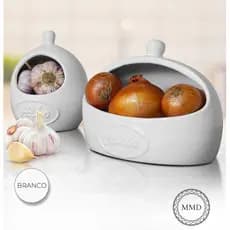 Kit Condimentos Cebola Alho Feitos Ceramica Cozinha Armazenamento  Alimentos Decoração Pote