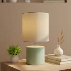 Lançamento - Abajur Cilindro em Cerâmica Premium Artesanal com Cúpula em Tecido – Design Minimalista