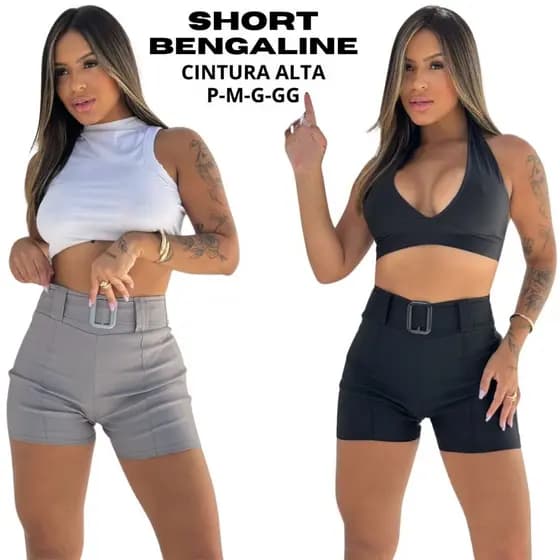 Short Bengaline Cintura Alta Com Cinto Promoção Moda 2024