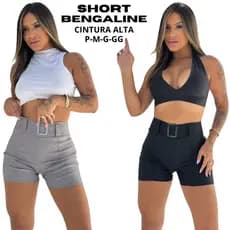 Short Bengaline Cintura Alta Com Cinto Promoção Moda 2024