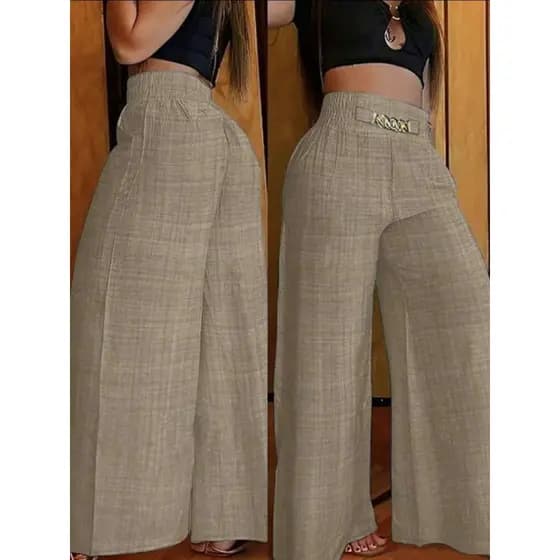 Calça Pantalona De Linho Com Cinto Fake e Bolsos Do P ao GG