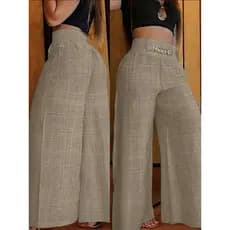 Calça Pantalona De Linho Com Cinto Fake e Bolsos Do P ao GG