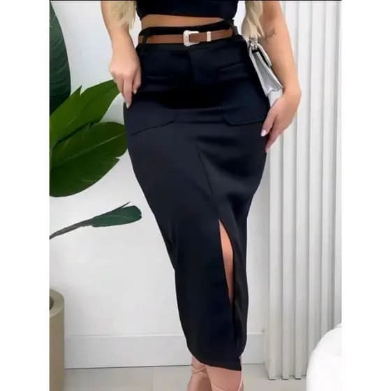Saia MIDI Feminino Social Com CINTO Cintura Alta Evangelica P ao GG