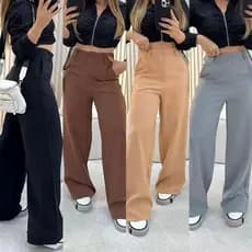 Calça Pantalona Alfaiataria Premium Com Bolso e Botão Promoção