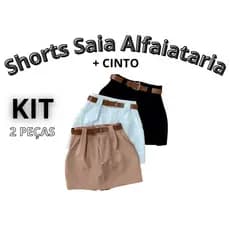 KIT 2 Short Saia Feminino Social Com CINTO Cintura Alta PROMOÇÃO M ao GG