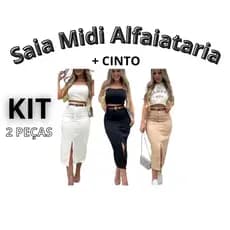 KIT 2 Saia Midi Alfaiataria Com Cinto E Bolsos PROMOÇÃO P ao GG