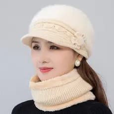 Novo Chapéu De Inverno Feminino Com Pêlo Quente Adicionar E Conjunto De Lenço Para Coelho Casual
