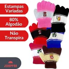 Kit 3 Pares  Luvas Infantil unisex P M G Menina e Menino Elástica Confortável e Macia