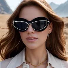 Óculos de Sol Cat Eye Punk para Mulheres, Óculos de Sol com Armação Dupla, Óculos Esportivos com Proteção