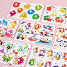 Brinquedo Encaixe Frutas Transporte Animais Madeira Quebra Cabeça Educativo Pedagógico Com Pinos MDF