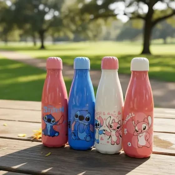 Garrafinha  Stitch Com Tampa Squeeze 600ML Personagem  Stitch E Namorada Angel Passeio  Plástico