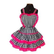 Vestido Adulto Festa Junina Julina Xadrez Preto e Branco e Pink Neon Promoção