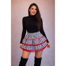 Saia Junina Xadrez Curta Quermesse Adulta Rodada Caipira