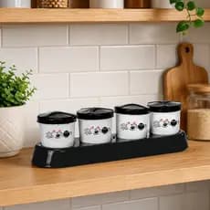 Porta Temperos 4 Potes com Suporte Organizador – Conserva os Temperos, Decora e Organiza a Cozinha