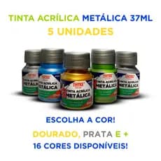 Kit c/ 5 Tinta Acrílica Metálica 37ml - TINTEX [ESCOLHA AS CORES NO CHAT]