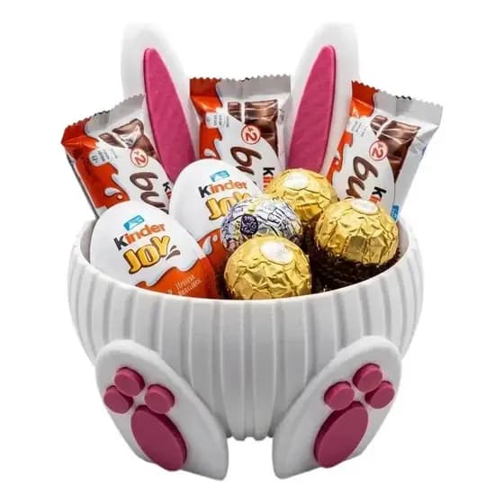 Cesta 11,5cm Largura Coelho Páscoa Porta Doces Sem Chocolate