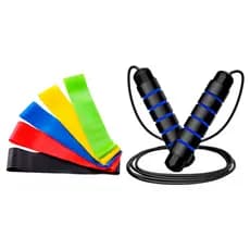 Kit De Exercícios Corda De Pular E 5 Faixas Elásticas Treino Kit Corda De Pular E 5 Faixas Elásticas Treino Alongamento
