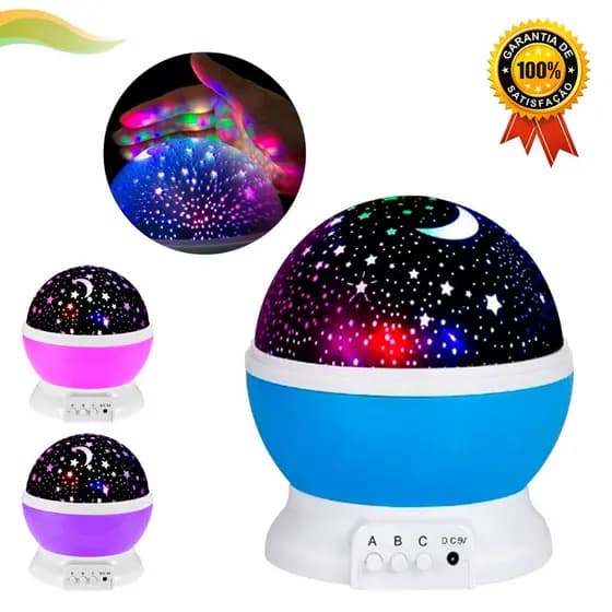 Luminária Projetor Led Infantil Céu Estrelas Lua Luz Noturna Giratória 360º Globo Abajur De Mesa Star