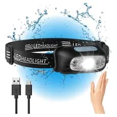 Lanterna De Cabeça Led Com Sensor Recarregável Usb Forte Potente Pesca Camping Caminhada Mecanico Bike Preto