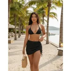 Conjunto De Bikini 3 Peças Trikini Calcinha e Saida de Praia Sutia Bojo Removivel