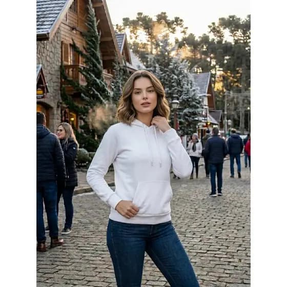 Moletom Feminino Canguru Liso Básico Blusa De Frio Sem Estampa