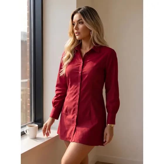 Chemise Manga Longa sem Bolsos Vermelha Super Promoção Queima de Estoque Moda Pimavera/Verão e Outono/Inverno