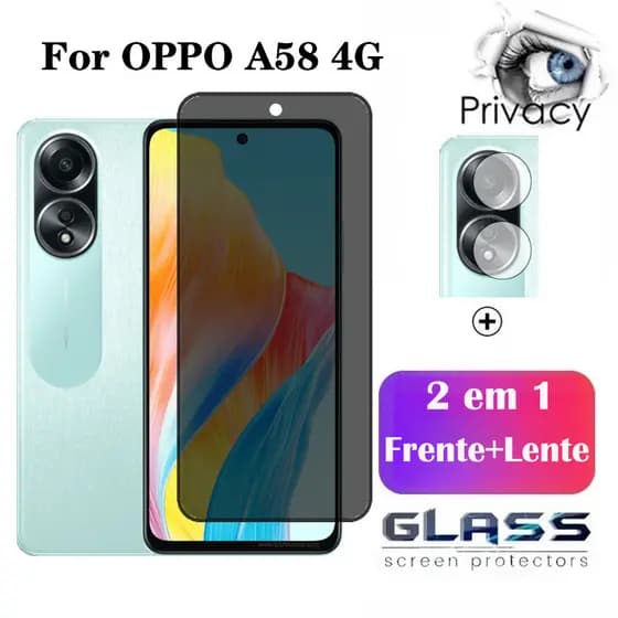2 Em 1 Película Privacidade OPPO A58 4G Pelicula De Vidro Anti-Espionagem Temperado Para A60 A78 A79 A58 A18 4G 5G