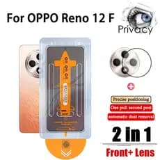 Película De Privacidade Anti-Espião 2 Em 1 OPPO Reno 12F Protetor De Tela De Vidro Temperado Com Um Clique