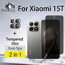 2 Em 1 Película 9D Xiaomi 15T 5G Tela Anti-Espionagem Vidro Para Xiaomi 15 14 14T 13 13T Pro 5G Lente De Câmera