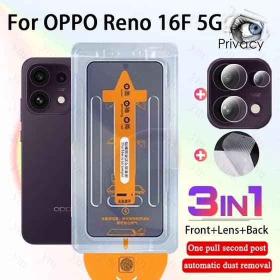 3 Em 1 OPPO Reno 16F 5G Privacidade Protetor De Tela De Vidro Temperado Com Um Clique Para 14 15 16 A6 A6K A6S A6X A6T P