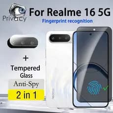 2 Em 1 Realme 16 5G Protetor De Tela Anti-Espionagem Vidro Temperado 9D Filme De Proteção De Reconhecimento De Impressão