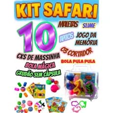 Kit 10 Maletinha Safari Com (Massinha Bola Mágica Geleca Slime Apito) 30  Molde Animais Lembrancinha
