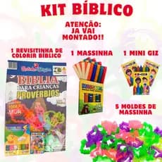 Kit Bíblico Magiquisto Massinha + Colorir + Giz + Forminha Lembrancinha Religioso Completo Festa