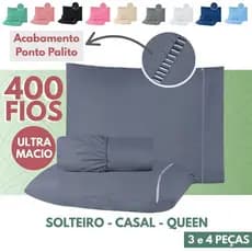 Kit Jogo de Lençol 04 Peças 400 Fios Solteiro,  Casal e Queen Micropercal Acabamento Ponto Palito