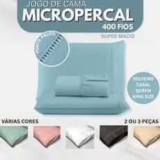 Jogo de Cama 400 fios Micropercal 2 e 3 Peças Ponto Palito Ultra Macio - Solteiro Casal Queen e King