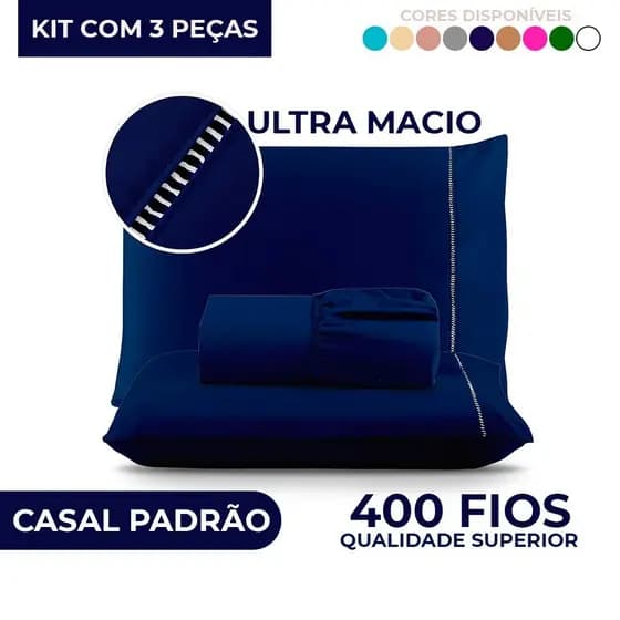 Jogo de Lençol Casal Micropercal 400 Fios Ponto Palito - Solteiro / Casal / Queen / King