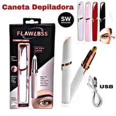 Caneta Depiladora Elétrica USB Recarregável para Sobrancelhas, Nariz e Buço Sem Dor