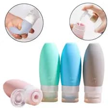 Kit 4 Frascos de Silicone 90ml para Viagem – Shampoo, Loção, Creme, Sabonete Portátil