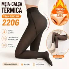 Meia-Calça Térmica Feminina Translúcida Peluciada 220g Super Quente Slim Cintura Alta Inverno
