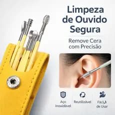 Kit Limpeza de Ouvido Profissional 6 Peças Inox – Remove Cera com Segurança Reutilizável