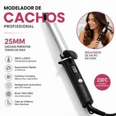 Modelador de Cachos Profissional 25mm Cerâmica Turmalina 230°C Display Digital Bivolt Anti Frizz