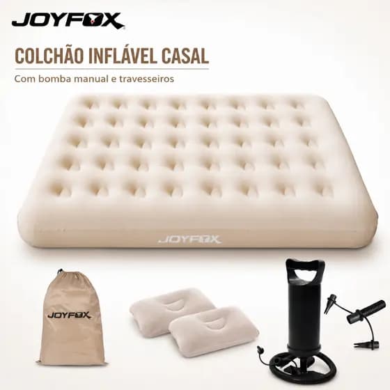 Colchão Inflável Casal com Bomba Manual Travesseiros Bolsa Portátil Cama Inflável Camping Viagem Casa JOYFOX