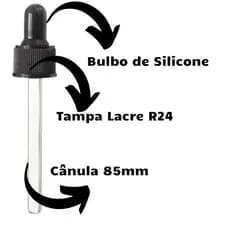 Conta Gotas Rosca R24, Cânula 85mm, Bulbo E Tampa Preta ou Branca - 20 Unidades