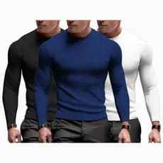 Kit Com 3 Camisas Slim Manga Longa Masculina Malha Canelada