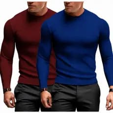 Kit Com 2 Camisas Masculina Malha Canelada Manga Longa Slim