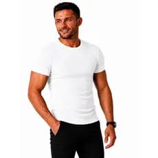 Camisa Masculina Malha Canelada Manga Curta Slim Luxo