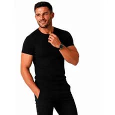 Camisa Masculina Malha Canelada Manga Curta Slim Premium